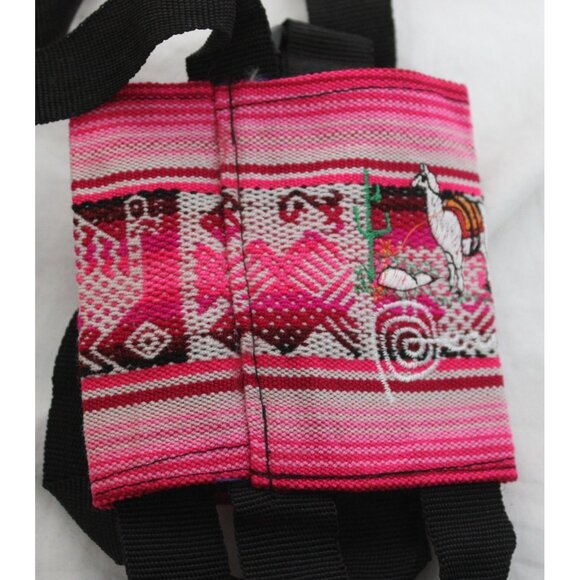 Peruvian Bottle Holder Lanyard Shoulder Strap Native Textile Hiking Outdoor Pink - Picture 4 of 5